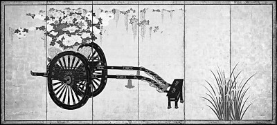日本十八世纪《花车图屏风》