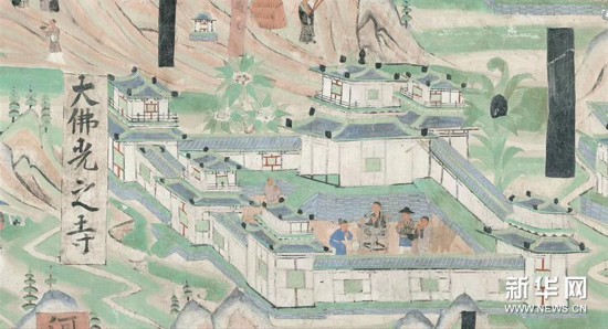 这是敦煌壁画《五台山图》中的“大佛光之寺”（资料照片）。