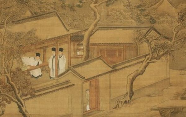 明代仇英《程门立雪图》局部