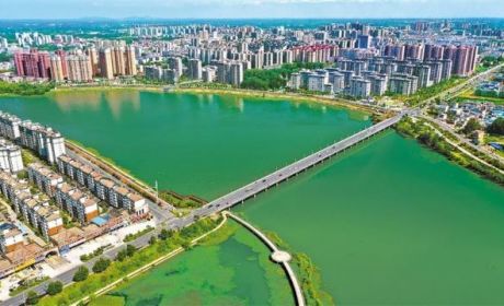 航拍河南省信陽市光山縣官渡河一角