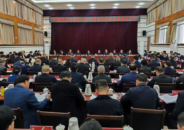 都安瑶族自治县成立70周年经济社会发展座谈会会场图（万世玲摄）