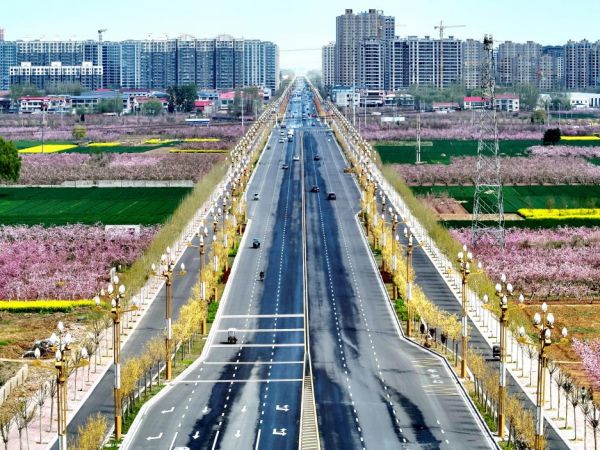 魏县城市生态建设日新月异。图为网红大街梨乡南大街航拍图景。任寒霜摄